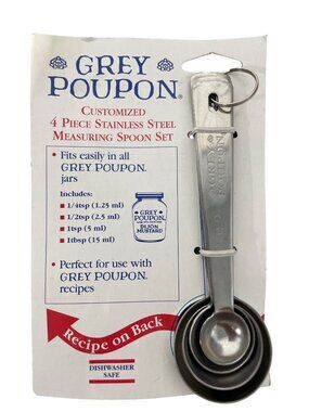 Vintage Grey Poupon 4 Piece Stainless Steel Measuring Spoon Set NIP Collectible